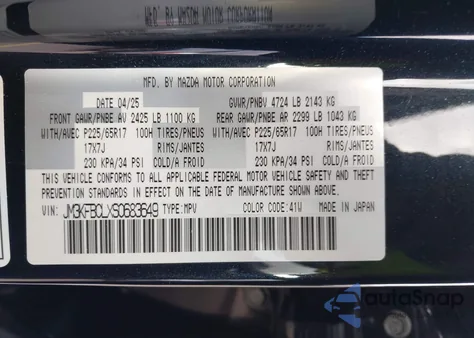 2025 Mazda Cx-5 2.5 S Preferred from USA, damaged, VIN JM3KFBCLXS0683649